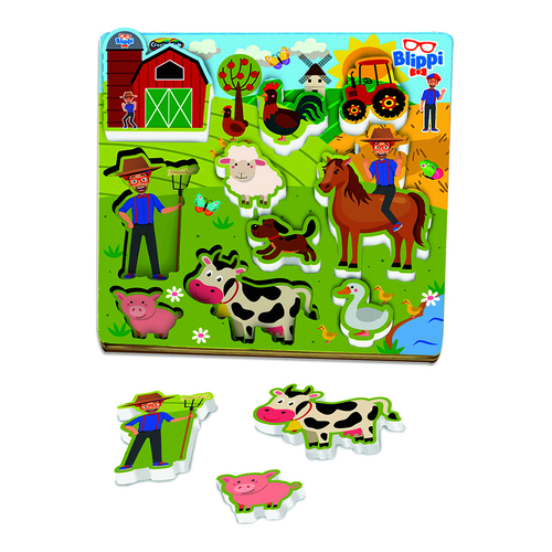 10pc Creative Kids Blippi Wooden Farmyard Puzzle Toy 3y+