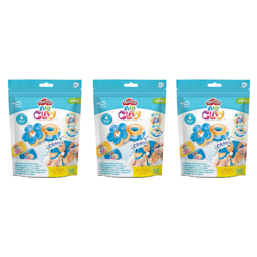 3x 4pc Play-Doh Crunchy Air Clay Blue Donut Set Kids Craft Kit 3y+
