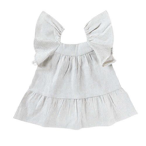 Ponchik Cotton Frill Sleeve Dress Ocean Stripe Size 3-6m