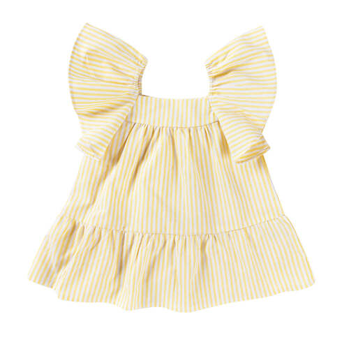 Ponchik Cotton Frill Sleeve Dress Sunshine Stripe Size 5y