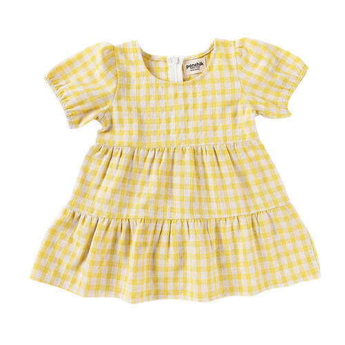 Ponchik Cotton Puff Sleeve Dress Sunshine Gingham Size 4y