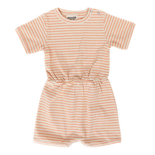 Ponchik Ribbed Cotton Romper Peach Stripe Size 12-18m