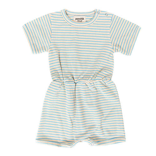 Ponchik Ribbed Cotton Romper Ocean Stripe Size 2y