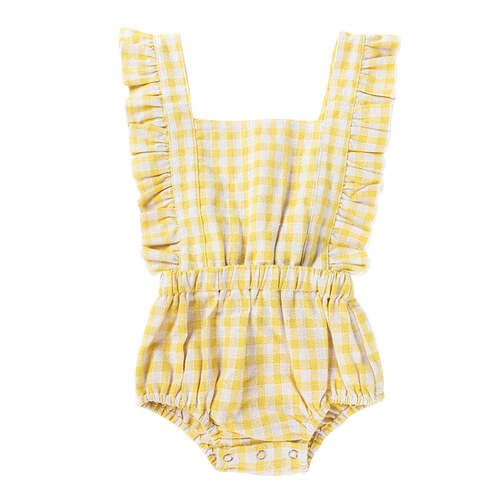 Ponchik Ruffle Back Romper Sunshine Gingham Size 3y