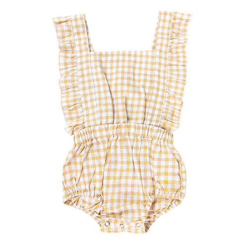 Ponchik Ruffle Back Romper Wheat Gingham Size 12-18m