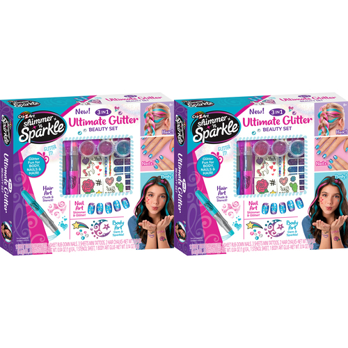 2PK Shimmer 'n Sparkle Kids/Children 3in1 Ultimate Glitter Beauty Set 8y+