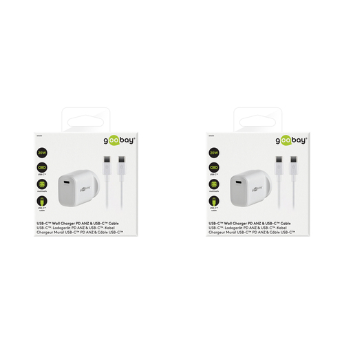 2PK Goobay Wall Charger ANZ 20W USB-C PD w/ Type-C Cable - White