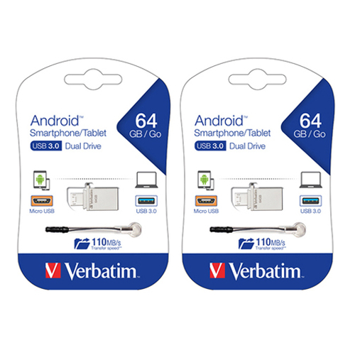 2x Verbatim Store'n'Go 64GB OTG MicroUSB 3.0 Drive Media Storage