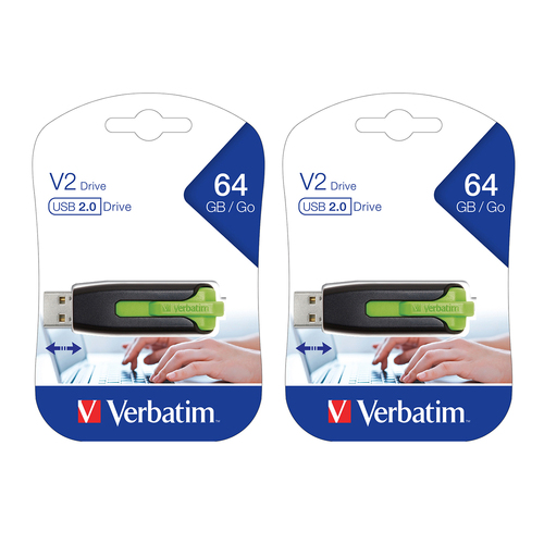 2x Verbatim Store'n'Go V2 USB 2.0 Drive 64GB - Eucalyptus Green