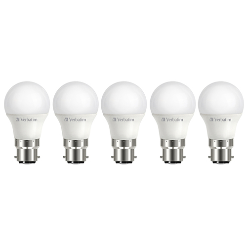 5PK Verbatim B22 Warm White Mini-Classic Frosted Dome Dimmable Globe 470lm/5W