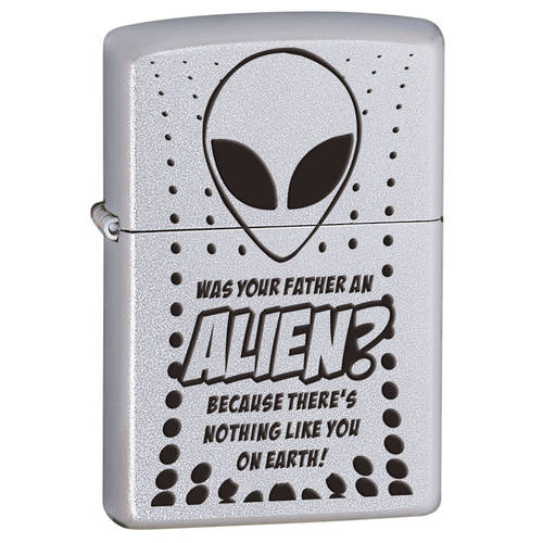 Zippo "Was your Father an Alien?" Genuine Chrome Finish Cigar Cigarette Lighter