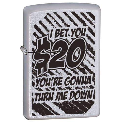 Zippo "I Bet You $20" Genuine Satin Chrome Finish Cigar Cigarette Lighter