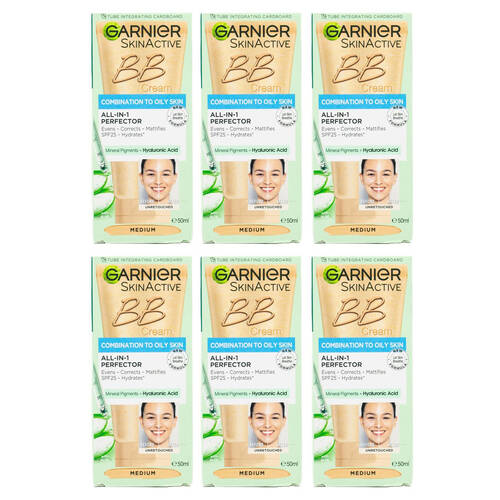 6PK Garnier SkinActive 50ml BB Cream Medium For Combination To Oily Skin