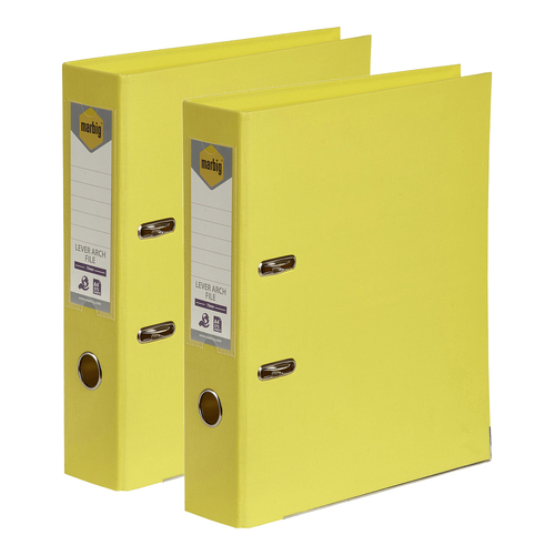2PK Marbig PE Lever Arch File Folder A4 Document Organiser - Lemon