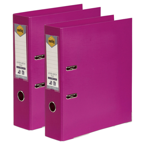 2PK Marbig PE Lever Arch File Folder A4 Document Organiser - Pink