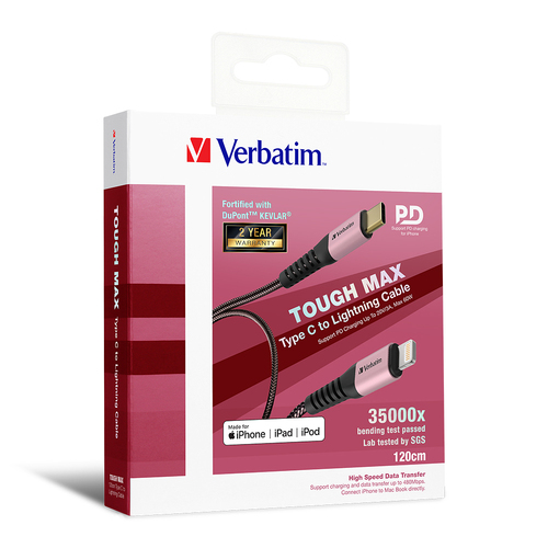 Verbatim Type C to Lightning Cable with Kevlar 120cm Rose Gold