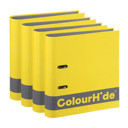 4PK ColourHide A4 70mm 375 Sheets Silky Touch Lever Arch File - Yellow