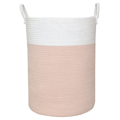Living Textiles 50cm Cotton Rope Hamper Basket Large - White/Blush