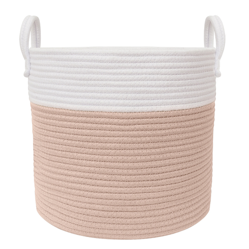 Living Textiles 35cm Cotton Rope Hamper Medium - White/Blush