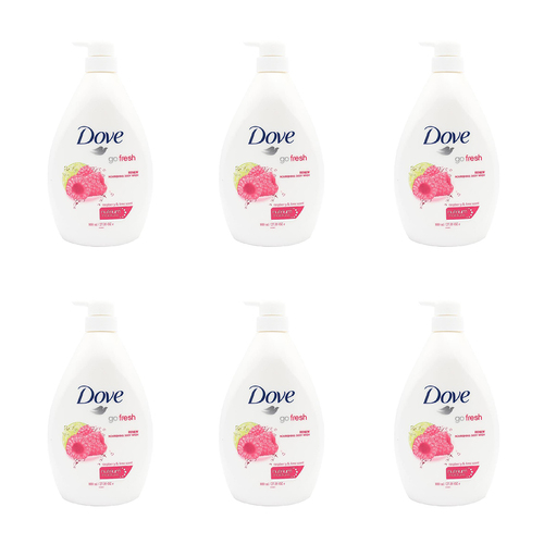 6PK Dove 800ml Body Wash Bath Soap Go Fresh Raspberry & Lime Scent