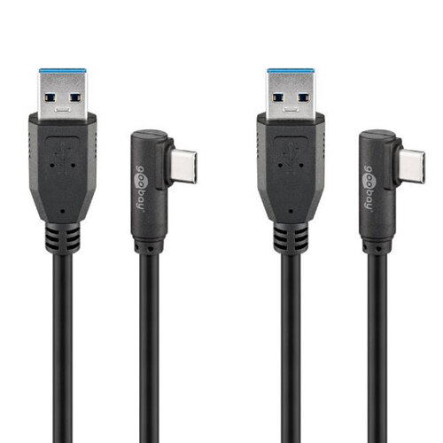 2x Goobay 50cm USB-C to USB A 3.0 Cable Connector 90-Degree - Black