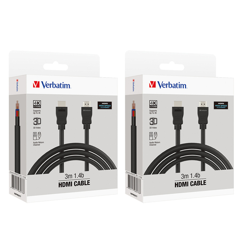 2x Verbatim HDMI 1.4b 4K Display TV/Console Cable 3m - Black