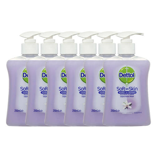 6PK Dettol 250ml Soft on Skin Liquid Hand Wash - Vanilla & Orchid