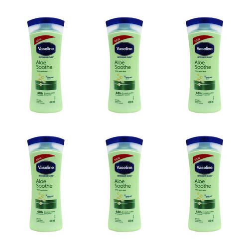 6PK Vaseline Intensive Care Aloe Soothe Body Lotion For Dry Skin 400ml