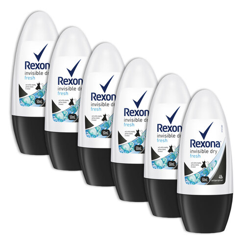 6PK Rexona Antiperspirant Deodorant Roll On Invisible Dry Fresh 50ml