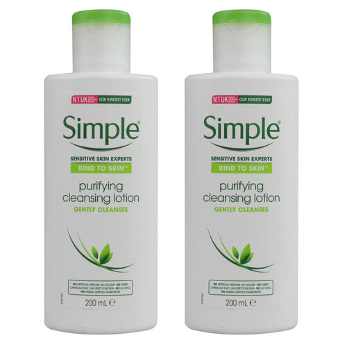 2PK Simple 200ml Purifying Cleansing Lotion Gently Cleanses