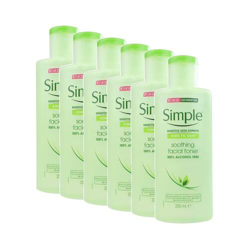 6PK Simple Soothing Facial Toner 100% Alcohol Free For All Skin Types 200ml