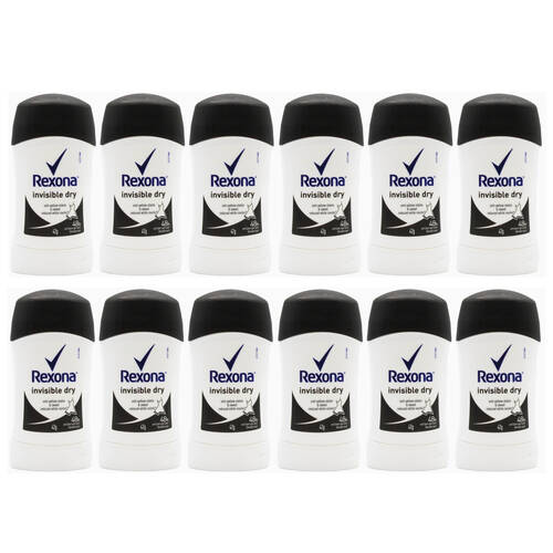 12PK Rexona Invisible Dry Antiperspirant Stick Deodorant 48H Protection 42g