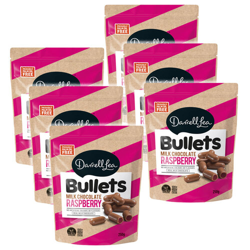 6PK Darrell Lea 250g Milk Chocolate Raspberry Bullets Bag