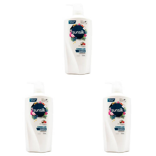 3PK Sunsilk 700ml Shampoo Summer Care w/ Coconut Oil & Hibiscus