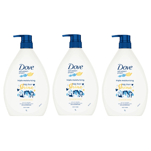 3PK Dove 1L Body Wash Cream Triple Moisturising Care Pump