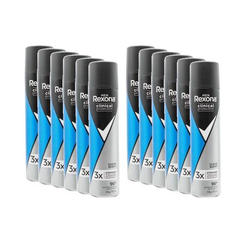 12PK Rexona Men's Antiperspirant Deoderant 96Hr Protection 180ml Clean Scent