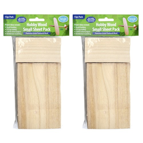 2PK 15pc Boyle Hobby Craft DIY Wood Small Sheet Pack 