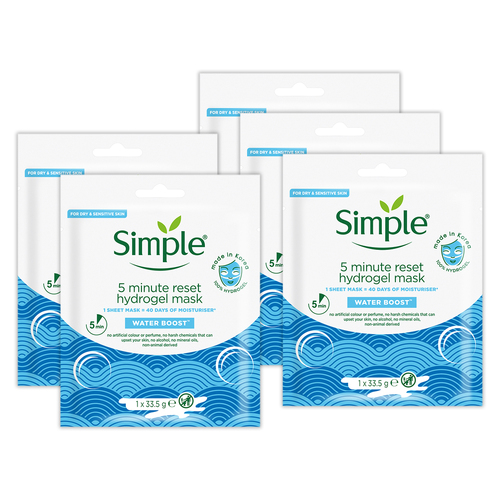 5PK Simple 5 Minute Reset Hydrogel Mask Water Boost 33.5g