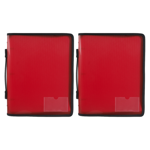 2PK Marbig A4 File Zipper 3 O-Ring Binder w/ Handle 25mm - Red