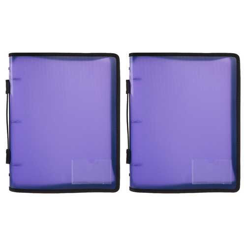2PK Marbig A4 File Zipper 3 O-Ring Binder w/ Handle 25mm - Purple