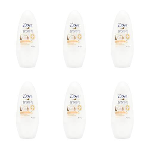 6PK Dove 50ml Antiperspirant Roll On Deodorant w/ Coconut & Jasmine Flower Scent