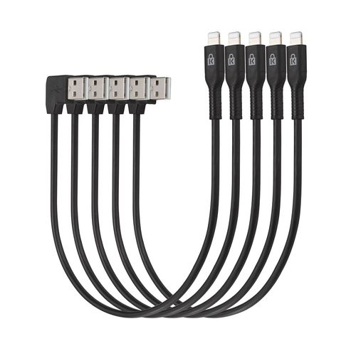 5PK Kensington 28.5cm Charge & Sync Lightning Cable MFI-Certified for iPhone 13/12 - Black