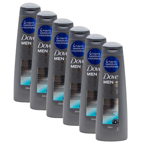 6PK Dove Men Care 300ml Shampoo Anti-Dandruff 2in1 Deep Clean Hydration