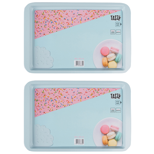 2PK Tasty Non-Stick Cookie Sheet Tray Rectangle 38cm Light Blue