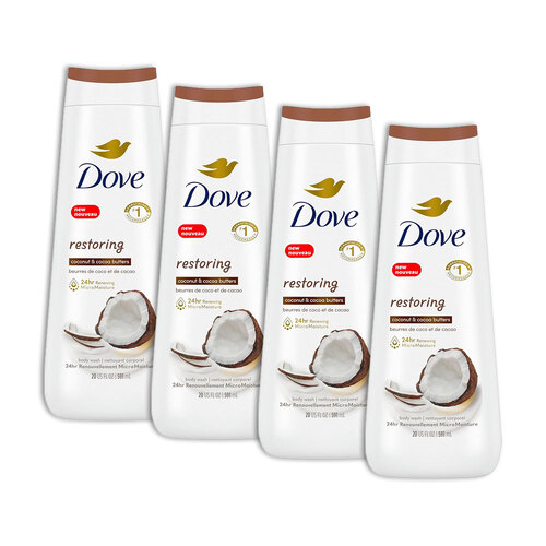 4PK Dove Nourishing Body Wash Restoring Coconut Butter & Cocoa Butter 650ml