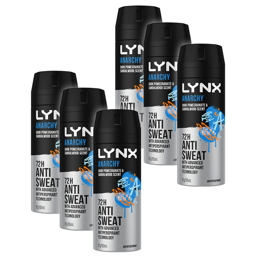 6PK Lynx 97g Antiperspirant Deodorant Spray Anarchy Sweat Protection