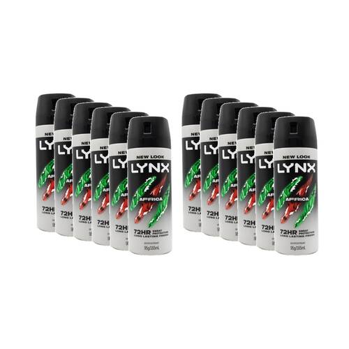 12PK Lynx Antiperspirant Deoderant Spray 72 Hr Protection 165ml Africa Scent