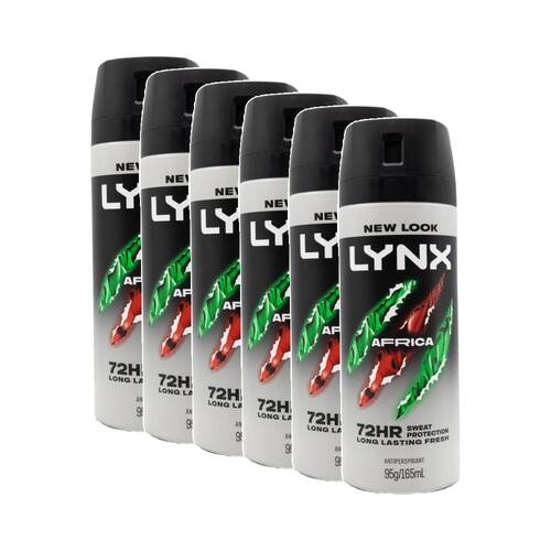 6PK Lynx Antiperspirant Deoderant Spray 72 Hr Protection 165ml Africa Scent
