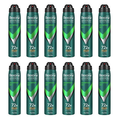 12PK Rexona Men 220ml Antiperspirant Deodorant Spray 72h Protection Quantum Dry