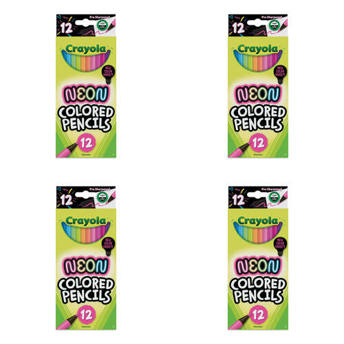 4x 12pc Crayola Neon Colored Pencils Colouring Tools Kids 3y+